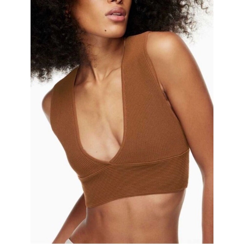 NWOT Babaton x Aritzia Saville Brown Scuplt Knit Ribbed Cropped Tank Top Small